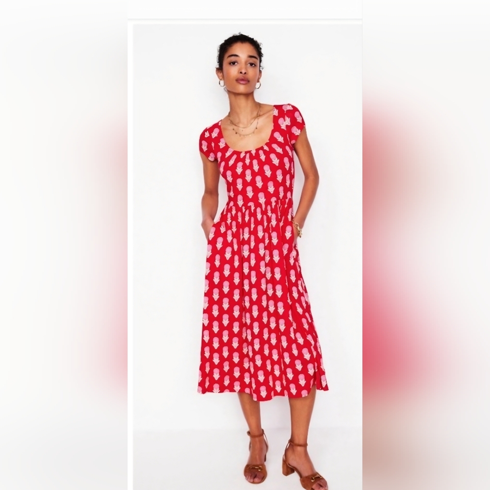 BODEN Women's 8 Poppy Red Samantha Scoop Jersey Dress